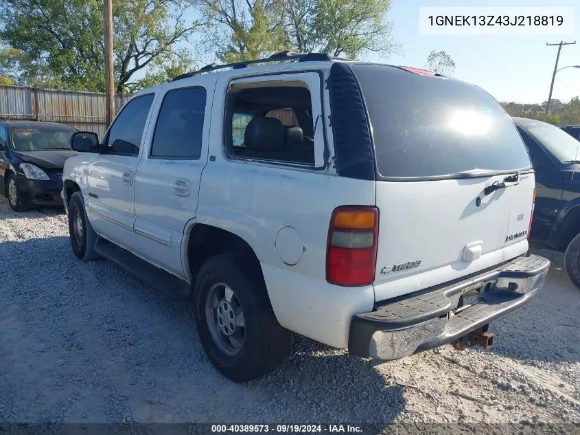 2003 Chevrolet Tahoe Lt VIN: 1GNEK13Z43J218819 Lot: 40389573