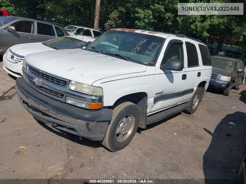 2003 Chevrolet Tahoe Ls VIN: 1GNEK13V43J322448 Lot: 40389961