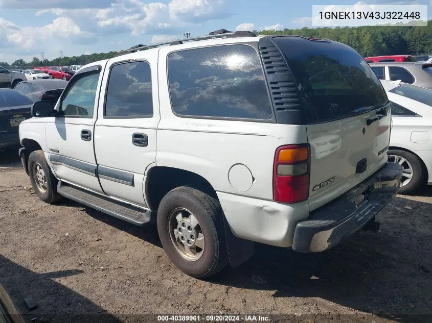 2003 Chevrolet Tahoe Ls VIN: 1GNEK13V43J322448 Lot: 40389961