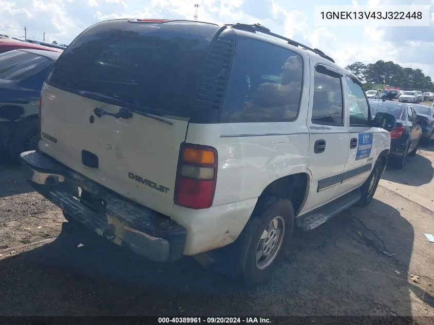 2003 Chevrolet Tahoe Ls VIN: 1GNEK13V43J322448 Lot: 40389961