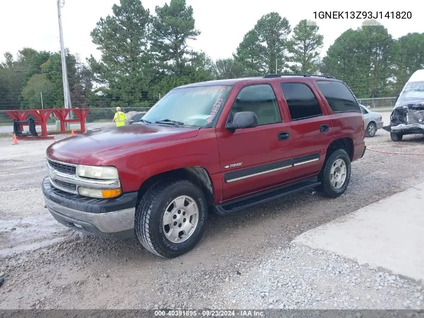 2003 Chevrolet Tahoe Ls VIN: 1GNEK13Z93J141820 Lot: 40391895