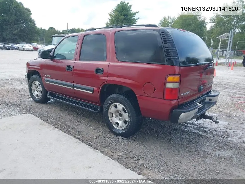 2003 Chevrolet Tahoe Ls VIN: 1GNEK13Z93J141820 Lot: 40391895