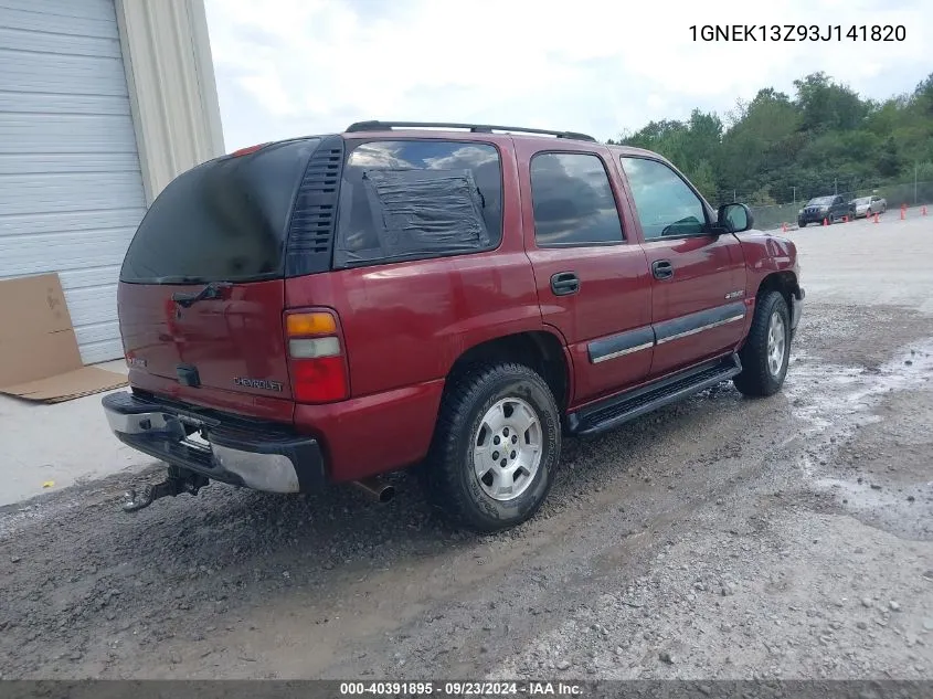 2003 Chevrolet Tahoe Ls VIN: 1GNEK13Z93J141820 Lot: 40391895