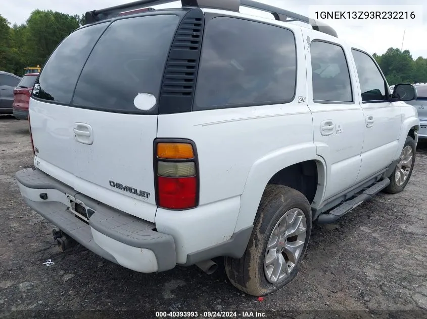 2003 Chevrolet Tahoe K1500 VIN: 1GNEK13Z93R232216 Lot: 40393993