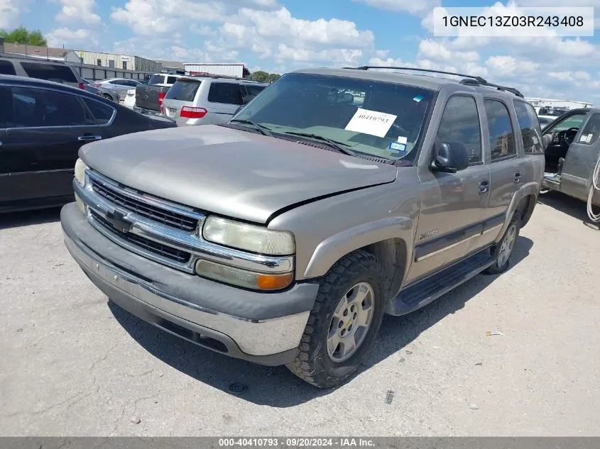 2003 Chevrolet Tahoe Ls VIN: 1GNEC13Z03R243408 Lot: 40410793