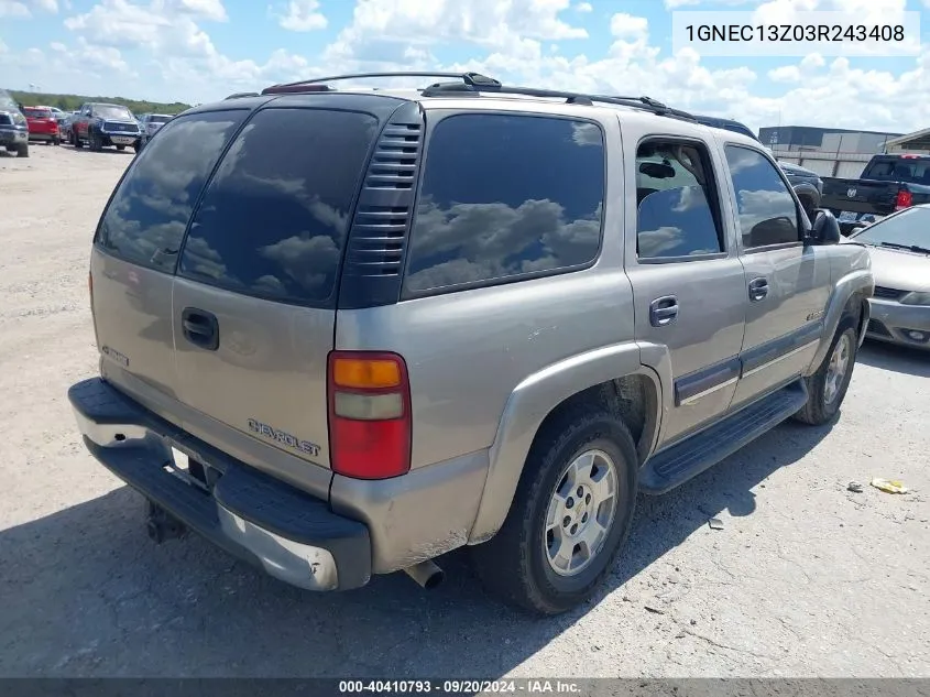 2003 Chevrolet Tahoe Ls VIN: 1GNEC13Z03R243408 Lot: 40410793