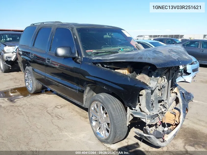 2003 Chevrolet Tahoe Ls VIN: 1GNEC13V03R251621 Lot: 40413364