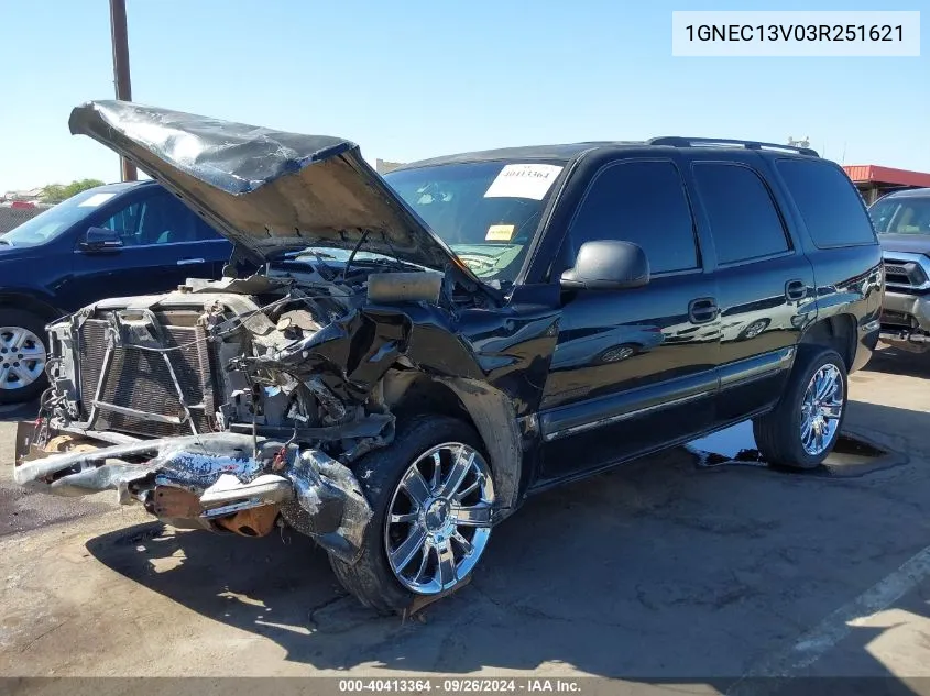 2003 Chevrolet Tahoe Ls VIN: 1GNEC13V03R251621 Lot: 40413364