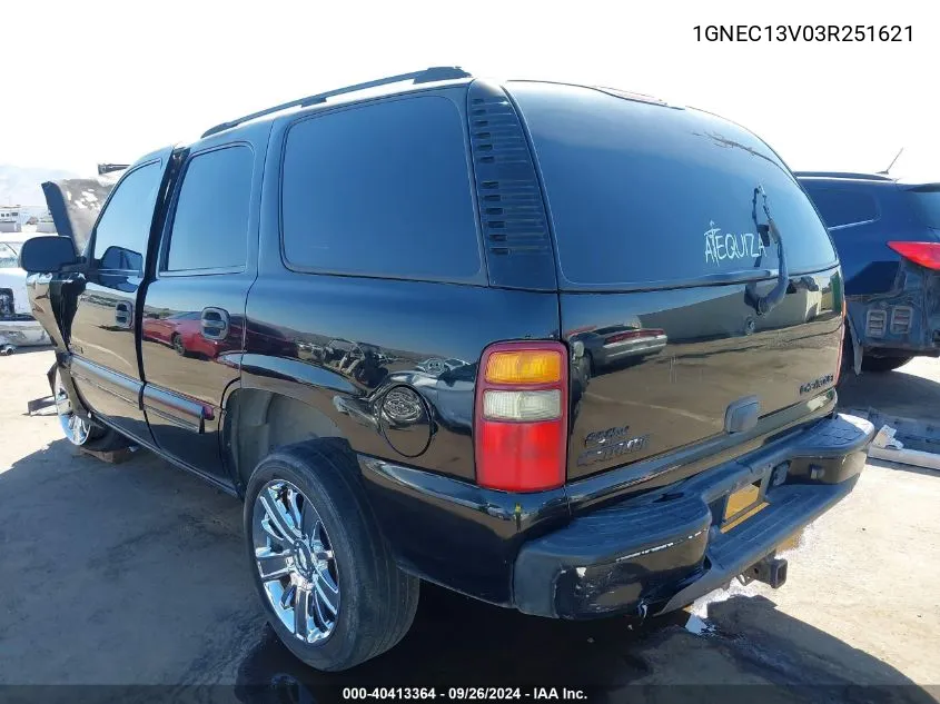 2003 Chevrolet Tahoe Ls VIN: 1GNEC13V03R251621 Lot: 40413364