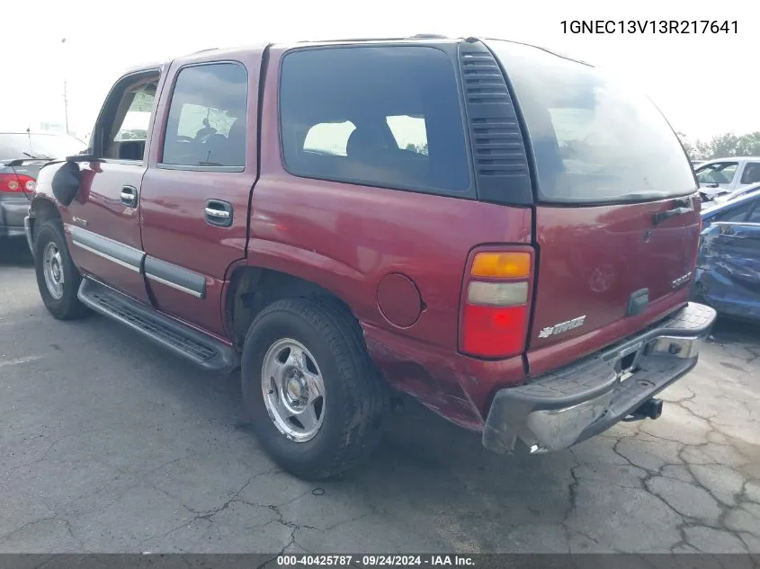 2003 Chevrolet Tahoe Ls VIN: 1GNEC13V13R217641 Lot: 40425787