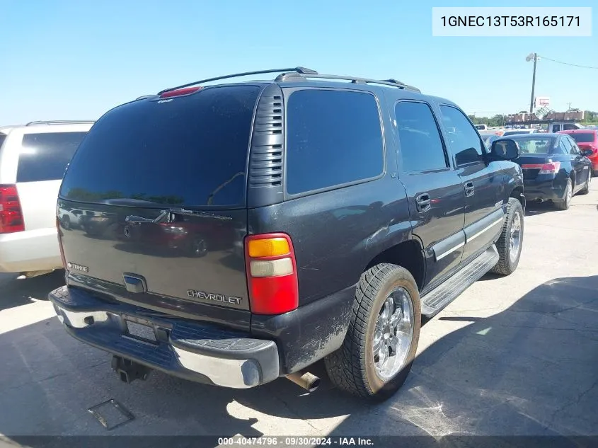 2003 Chevrolet Tahoe Lt VIN: 1GNEC13T53R165171 Lot: 40474796