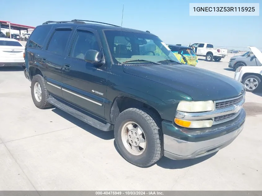 2003 Chevrolet Tahoe Lt VIN: 1GNEC13Z53R115925 Lot: 40475949