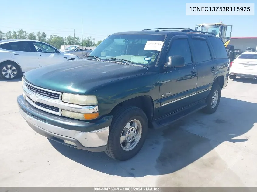 2003 Chevrolet Tahoe Lt VIN: 1GNEC13Z53R115925 Lot: 40475949