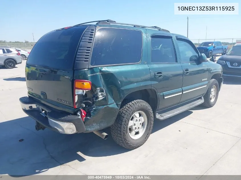 2003 Chevrolet Tahoe Lt VIN: 1GNEC13Z53R115925 Lot: 40475949