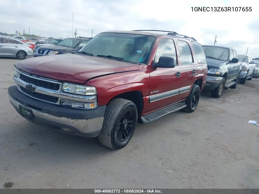 2003 Chevrolet Tahoe Ls VIN: 1GNEC13Z63R107655 Lot: 40502772