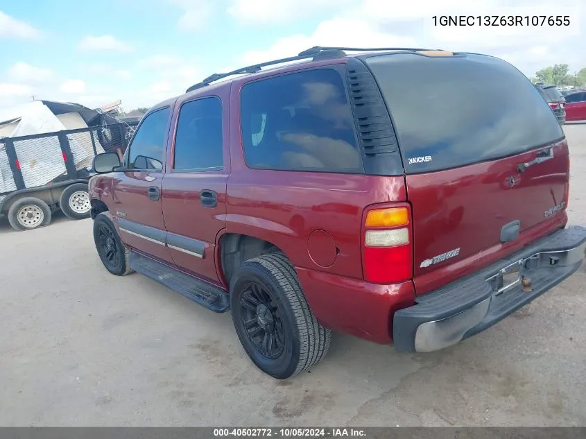 2003 Chevrolet Tahoe Ls VIN: 1GNEC13Z63R107655 Lot: 40502772