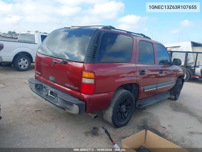 2003 Chevrolet Tahoe Ls VIN: 1GNEC13Z63R107655 Lot: 40502772