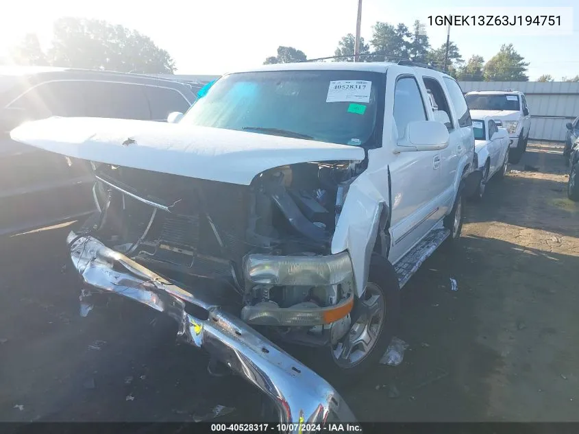 2003 Chevrolet Tahoe Ls VIN: 1GNEK13Z63J194751 Lot: 40528317