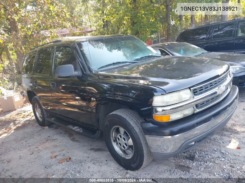 2003 Chevrolet Tahoe Ls VIN: 1GNEC13V83J138921 Lot: 40553535