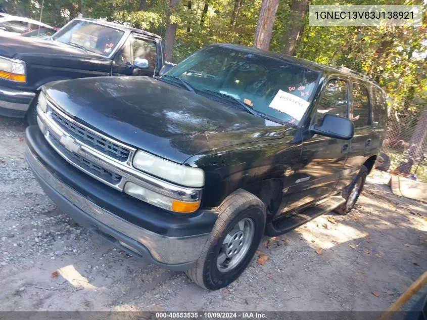 2003 Chevrolet Tahoe Ls VIN: 1GNEC13V83J138921 Lot: 40553535