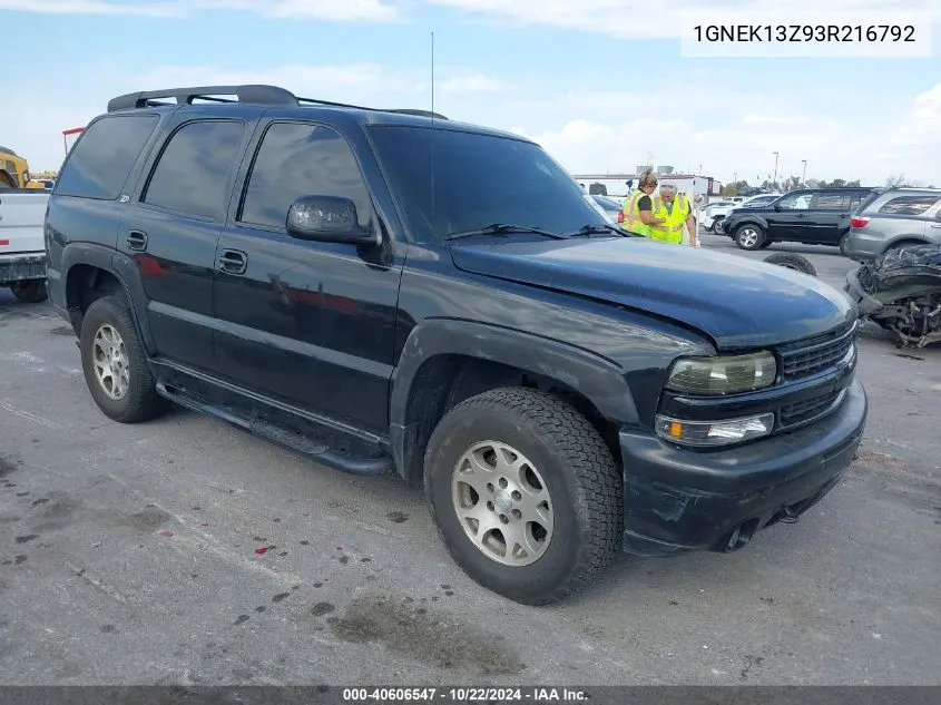 2003 Chevrolet Tahoe Z71 VIN: 1GNEK13Z93R216792 Lot: 40606547