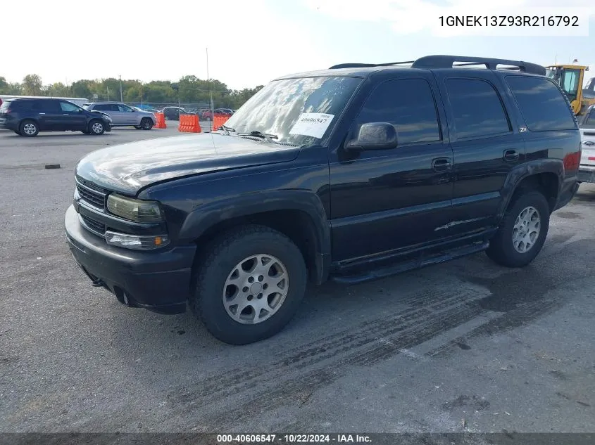 2003 Chevrolet Tahoe Z71 VIN: 1GNEK13Z93R216792 Lot: 40606547