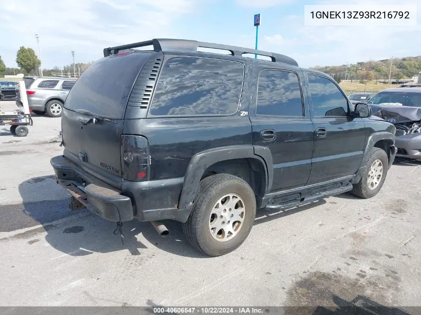 2003 Chevrolet Tahoe Z71 VIN: 1GNEK13Z93R216792 Lot: 40606547