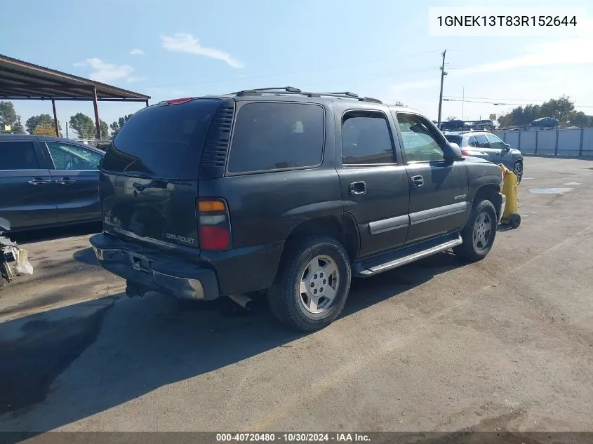 2003 Chevrolet Tahoe Ls VIN: 1GNEK13T83R152644 Lot: 40720480