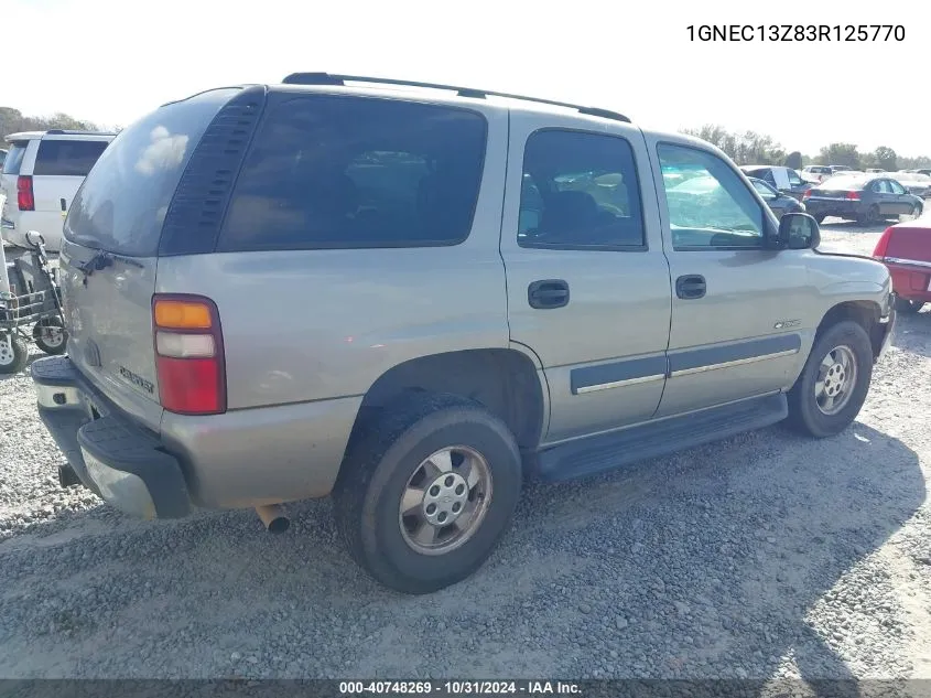 2003 Chevrolet Tahoe Ls VIN: 1GNEC13Z83R125770 Lot: 40748269