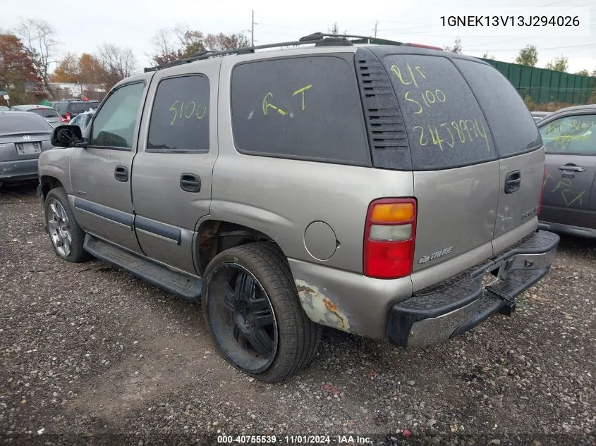 2003 Chevrolet Tahoe Ls VIN: 1GNEK13V13J294026 Lot: 40755539