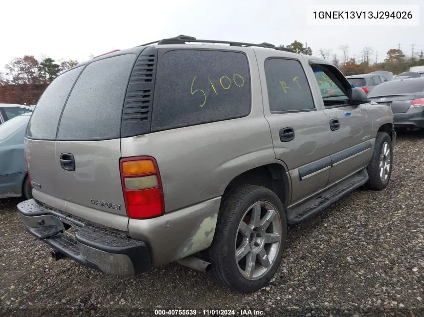 2003 Chevrolet Tahoe Ls VIN: 1GNEK13V13J294026 Lot: 40755539