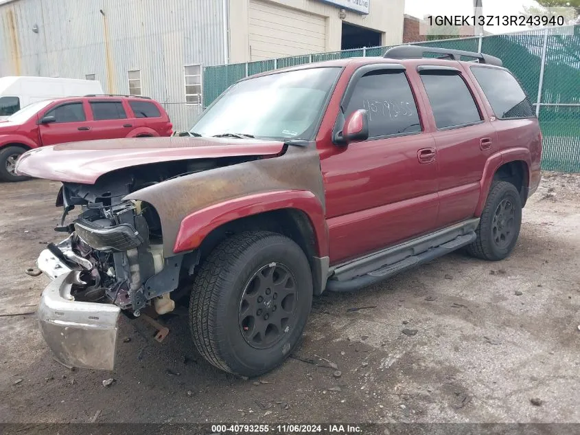 2003 Chevrolet Tahoe Z71 VIN: 1GNEK13Z13R243940 Lot: 40793255