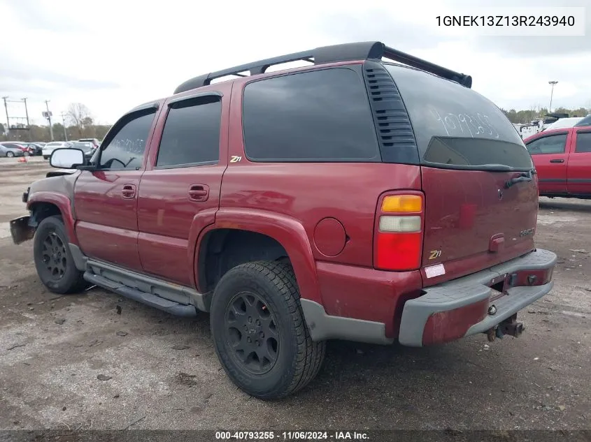 2003 Chevrolet Tahoe Z71 VIN: 1GNEK13Z13R243940 Lot: 40793255