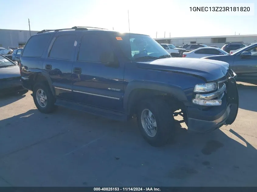 2003 Chevrolet Tahoe Ls VIN: 1GNEC13Z23R181820 Lot: 40825153