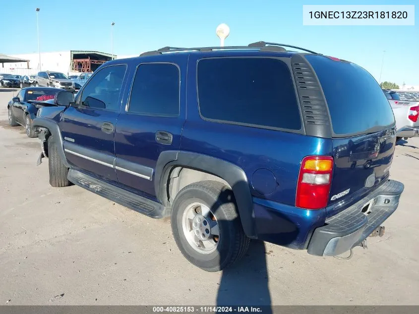 2003 Chevrolet Tahoe Ls VIN: 1GNEC13Z23R181820 Lot: 40825153