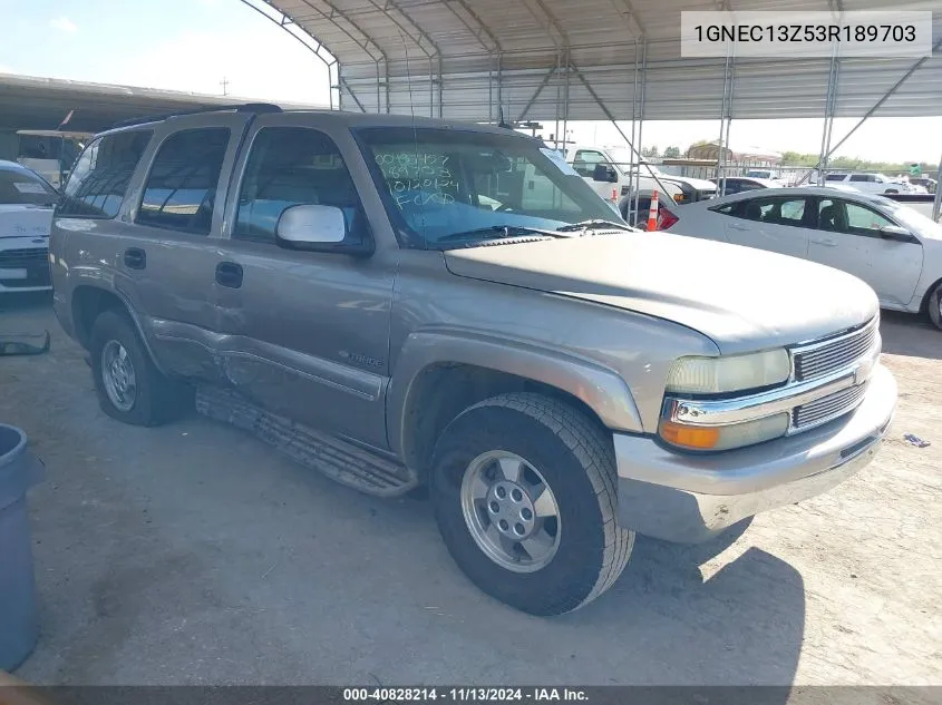 2003 Chevrolet Tahoe Lt VIN: 1GNEC13Z53R189703 Lot: 40828214