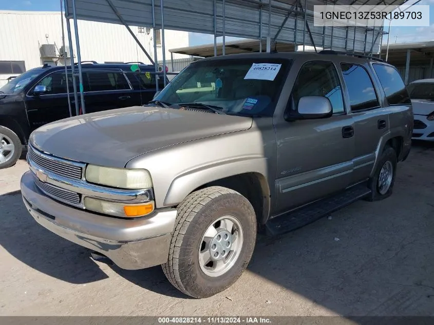 2003 Chevrolet Tahoe Lt VIN: 1GNEC13Z53R189703 Lot: 40828214