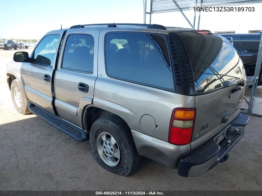 2003 Chevrolet Tahoe Lt VIN: 1GNEC13Z53R189703 Lot: 40828214