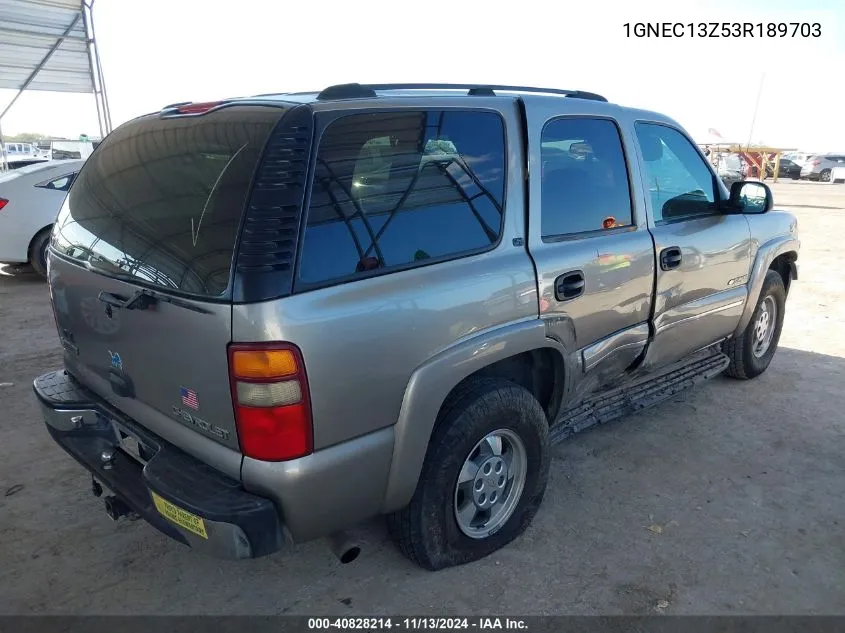 2003 Chevrolet Tahoe Lt VIN: 1GNEC13Z53R189703 Lot: 40828214