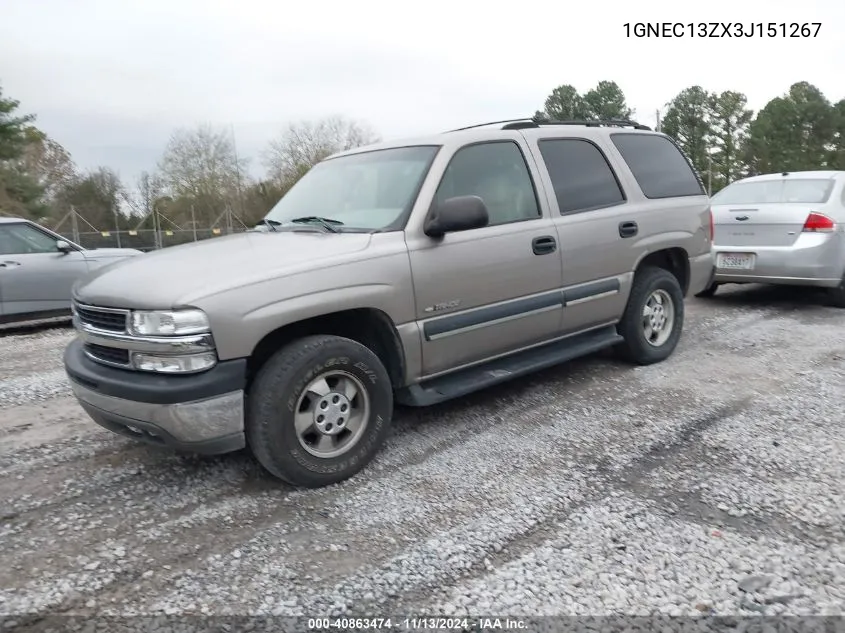 2003 Chevrolet Tahoe Ls VIN: 1GNEC13ZX3J151267 Lot: 40863474