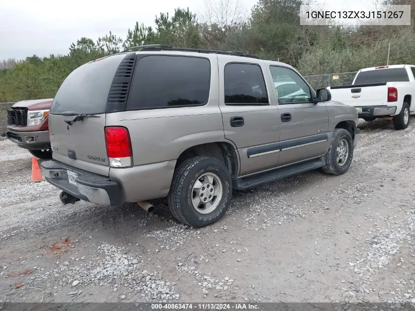 2003 Chevrolet Tahoe Ls VIN: 1GNEC13ZX3J151267 Lot: 40863474