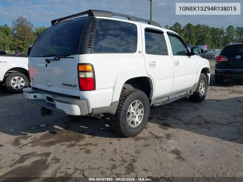 2004 Chevrolet Tahoe Z71 VIN: 1GNEK13Z94R138015 Lot: 40387965