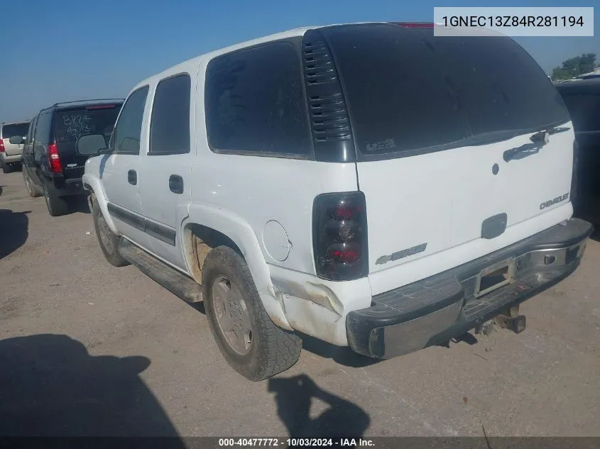 2004 Chevrolet Tahoe Ls VIN: 1GNEC13Z84R281194 Lot: 40477772