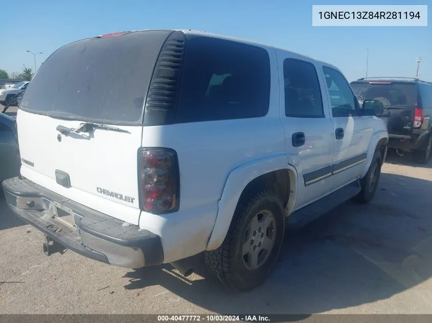 2004 Chevrolet Tahoe Ls VIN: 1GNEC13Z84R281194 Lot: 40477772