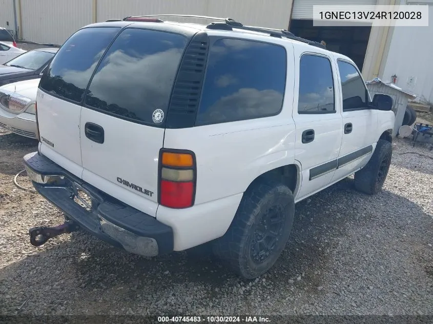 2004 Chevrolet Tahoe Ls VIN: 1GNEC13V24R120028 Lot: 40745483