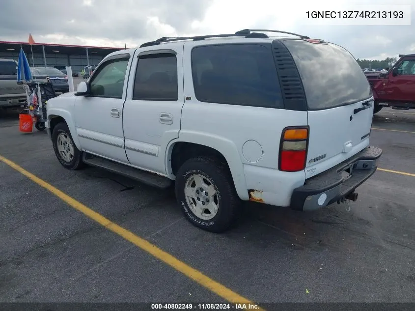 2004 Chevrolet Tahoe Lt VIN: 1GNEC13Z74R213193 Lot: 40802249