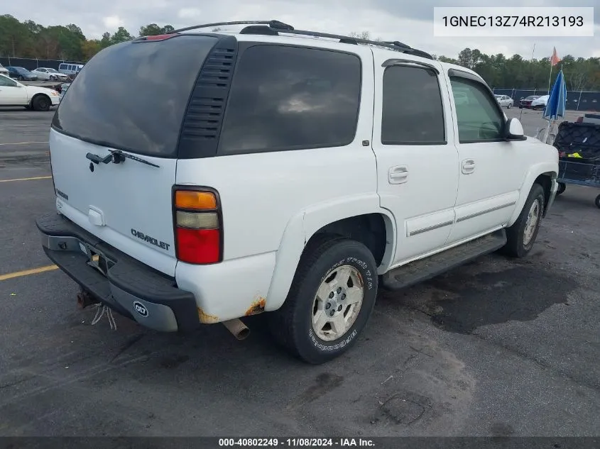 2004 Chevrolet Tahoe Lt VIN: 1GNEC13Z74R213193 Lot: 40802249