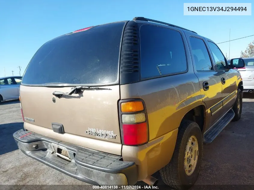 2004 Chevrolet Tahoe Ls VIN: 1GNEC13V34J294494 Lot: 40814138