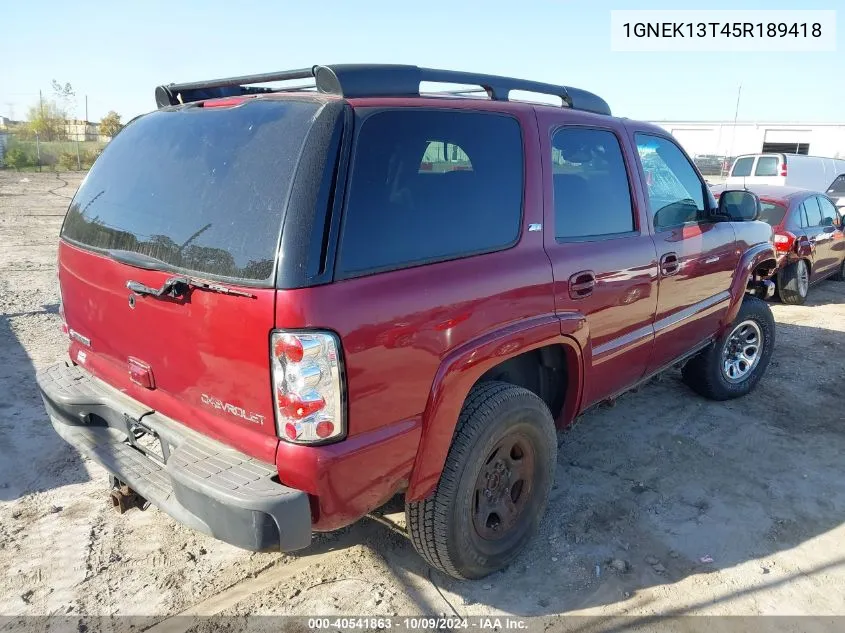 2005 Chevrolet Tahoe K1500 VIN: 1GNEK13T45R189418 Lot: 40541863