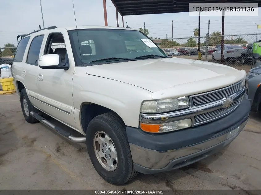 2005 Chevrolet Tahoe Ls VIN: 1GNEC13V45R151136 Lot: 40545451